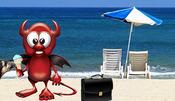 QuoteDevil Mascot eating ice cream on a beach