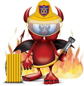 Quote devil mascot putting out a fire