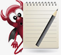 Quote devil mascot with notepad